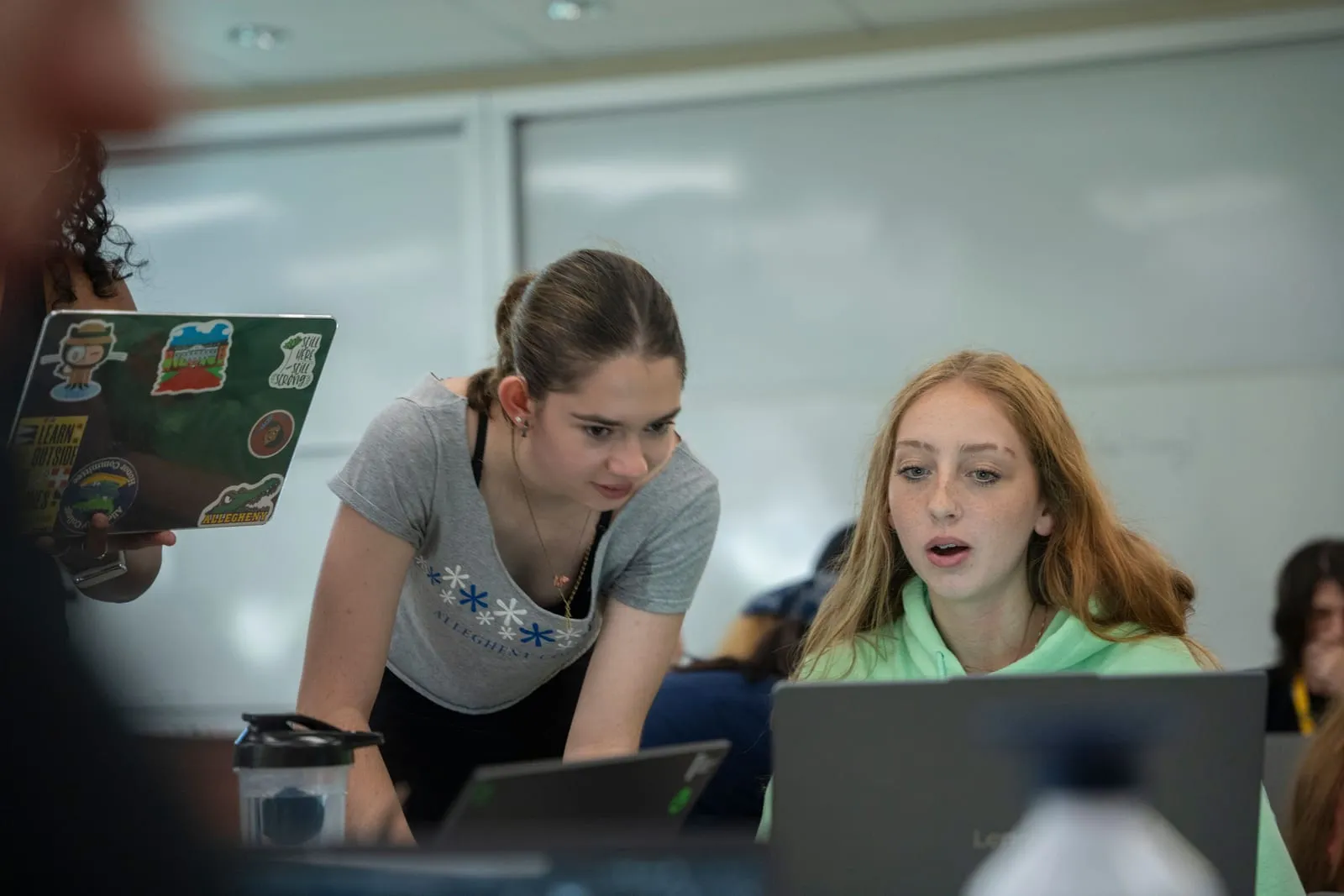 Students collaborating with laptops